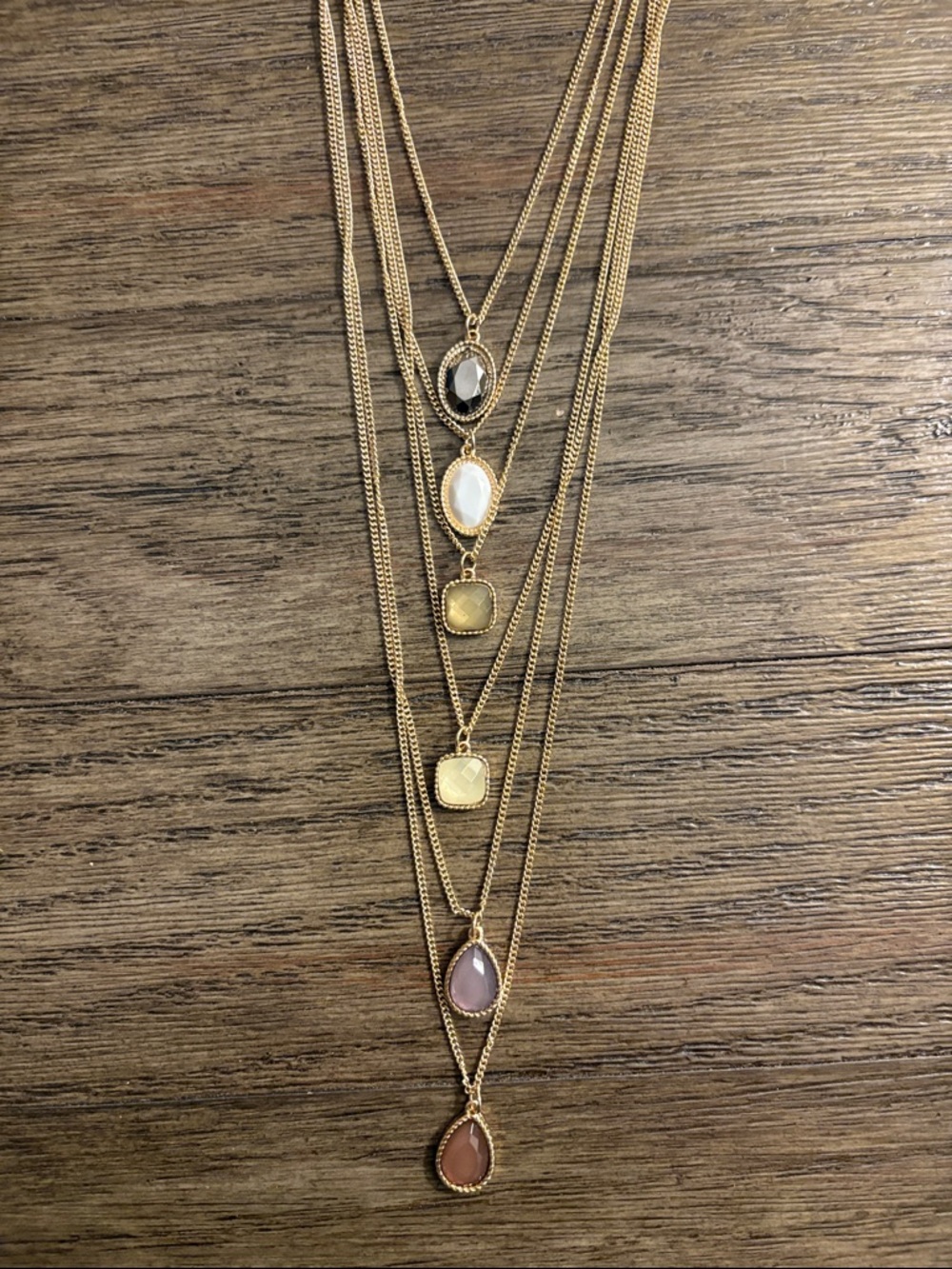 NWT [Massini] Gold-Tone Gemstone Layered Multi-Stone Long Pendant Necklace - Picture 6 of 10